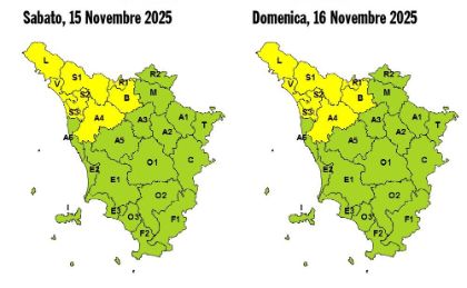 Allerta meteo gialla dalle 18 di sabato 15 novembre e per tutta la giornata di domenica 16