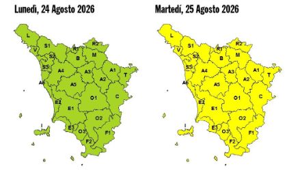 Allerta meteo per martedì 25 agosto 2026