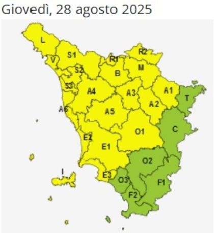 Allerta meteo di intensità gialla per giovedì 28 agosto Allerta meteo di intensità gialla per giovedì 28 agosto