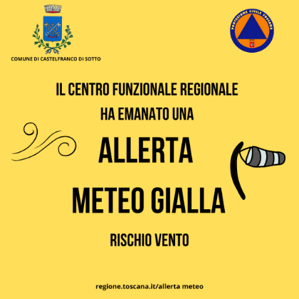 Avviso allerta meteo codice giallo rischio vento