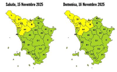 allerta meteo gialla per 15 e 16 novembre 2025