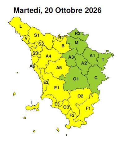allerta meteo martedì 20 ottobre 2026